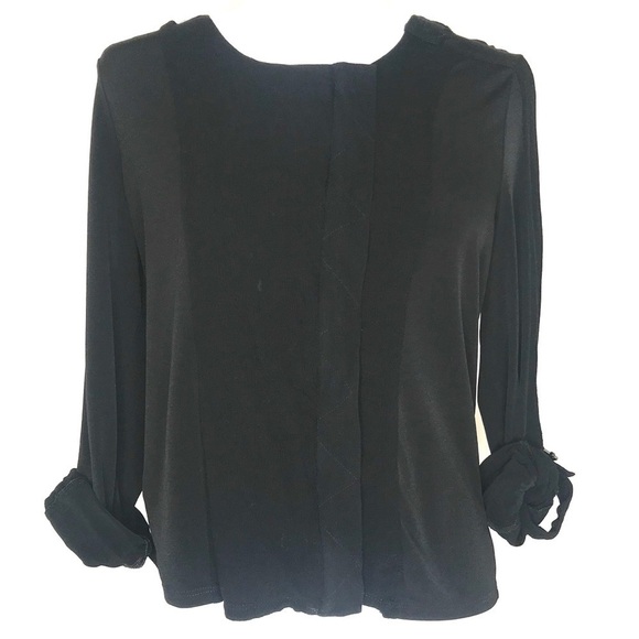 CALVIN KLEIN Black Zipper Crepe Tab Sleeve Blouse - Picture 1 of 6